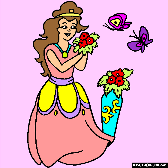 Princess and Butterflies Online Coloring Page