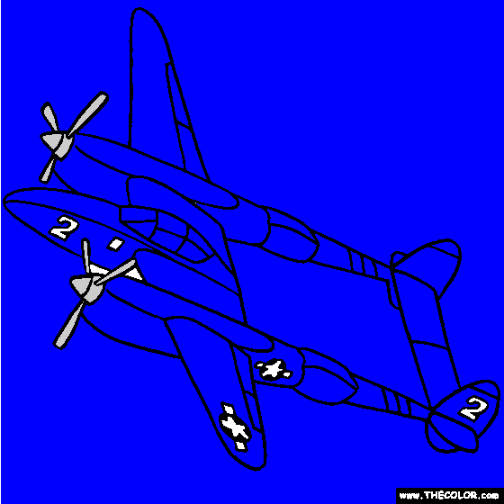 Lockheed P-38 Lightning WWII Airplane Coloring
