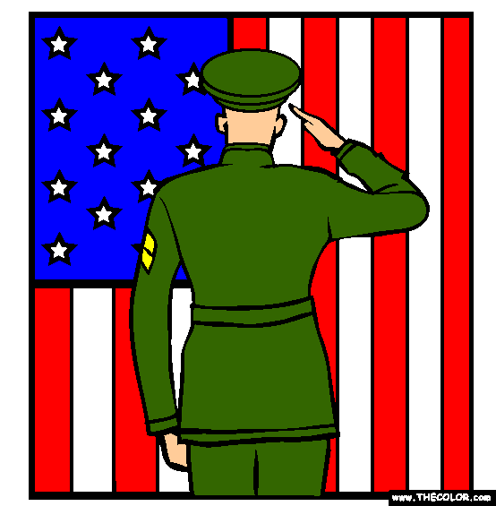 Soldier Saluting the Flag Online Coloring Page