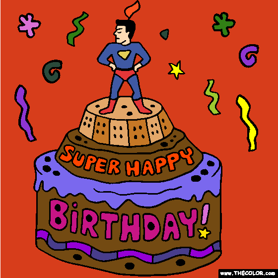 Super Happy Birthday Cake Online Coloring Page