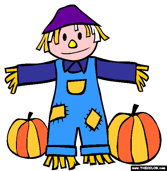 Fall Scarecrow and Pumpkins Coloring Page