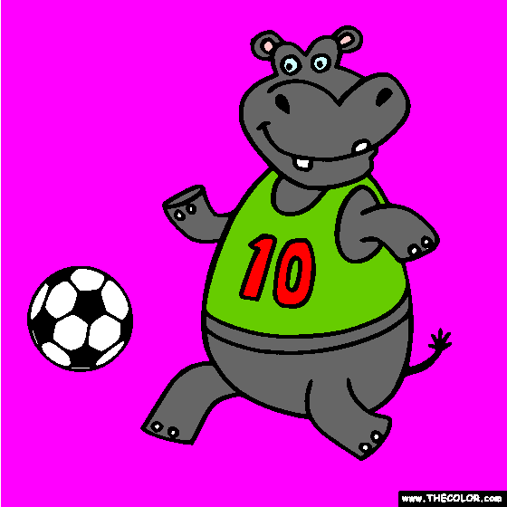 Free Hippo Soccer Player Online Coloring