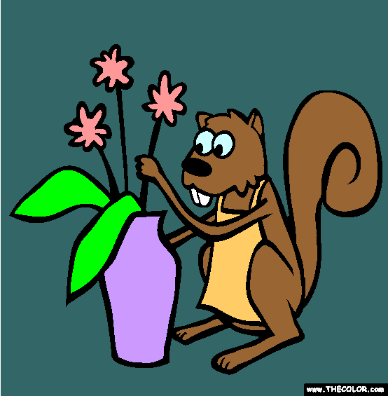 Squirrel The Florist Online Coloring Page