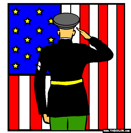 Soldier Saluting the Flag Online Coloring Page