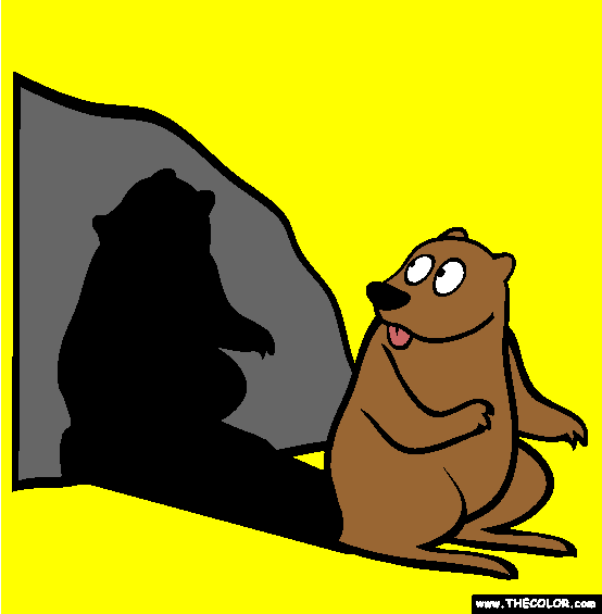 Groundhog Day Coloring, Groundhog sees his shadow