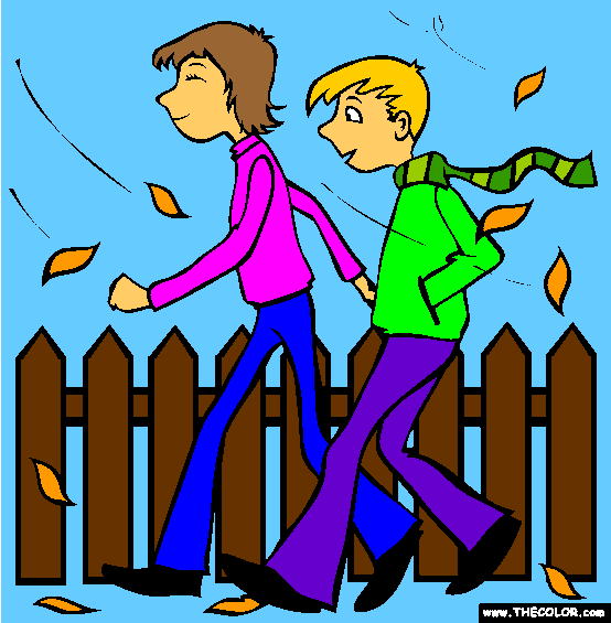 Fall Walk Coloring Page