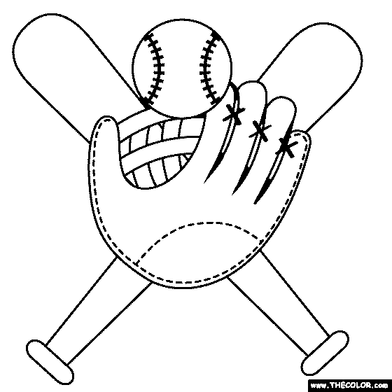 Baseball Glove Bat And Ball Coloring Page